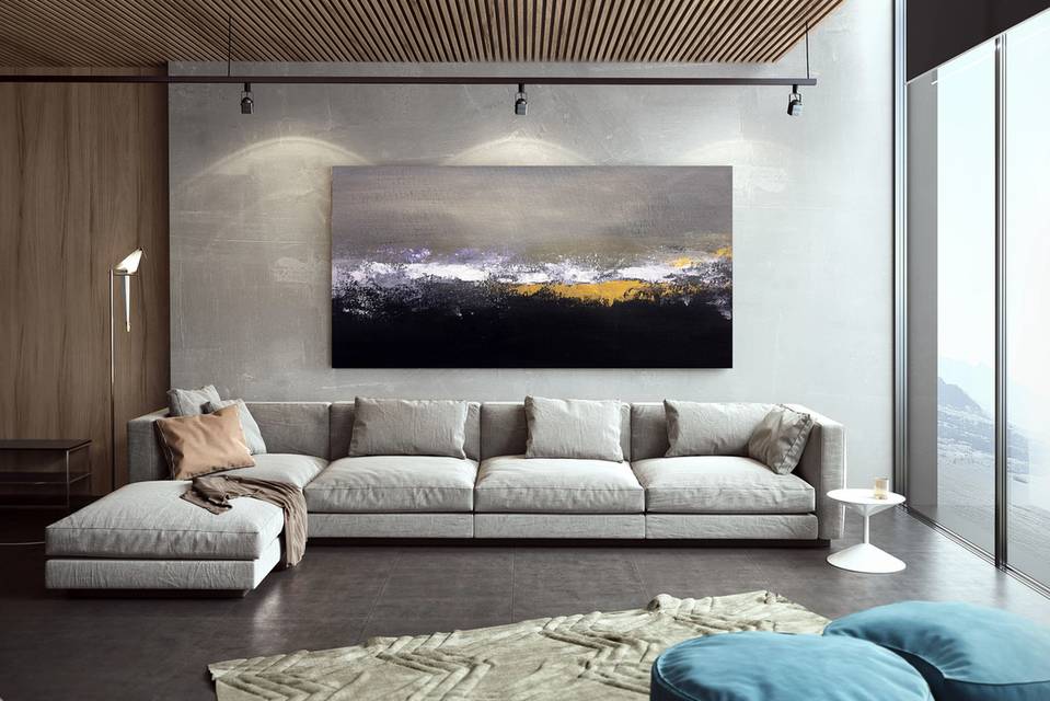 Office Handmade Hand-painted Grey Gold Leaf Hallway Abstract Canvas 8ZS9S